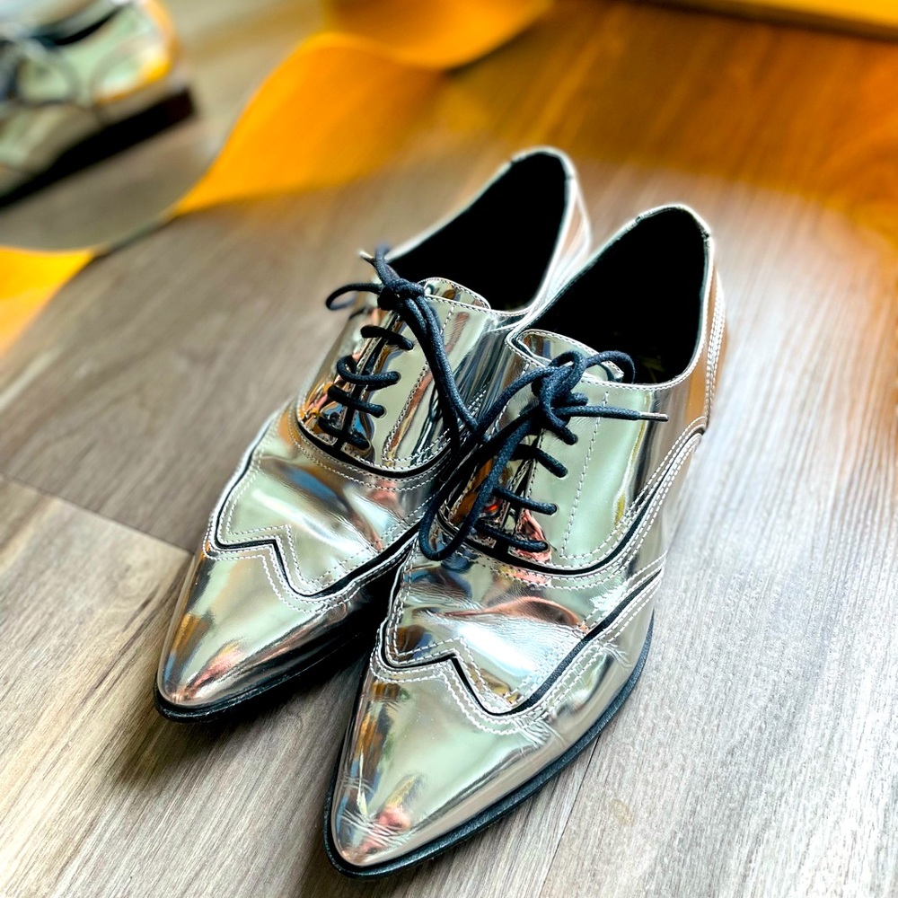 Giuseppe Zanotti Silver Oxford Shoes with Reflective Finish